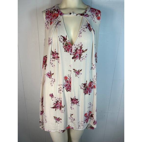 Free People Womens Tree Swing Tunic Dress Sz Medium Boho Cream Pink Floral Hi Lo - Picture 2 of 8